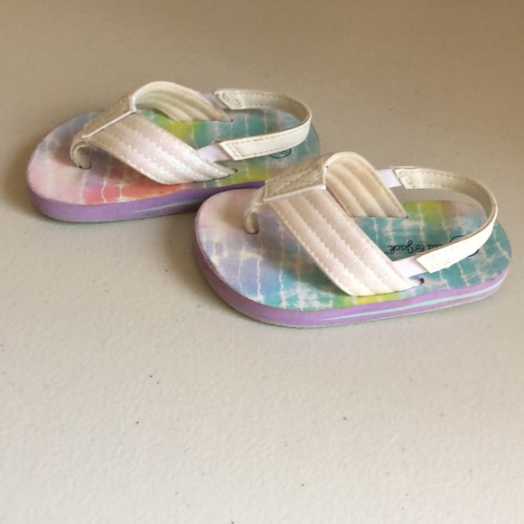 Cat & Jack Toddler Girls Tie-Dye & White Glitter Fip Flops, Size Small … - Picture 1 of 9